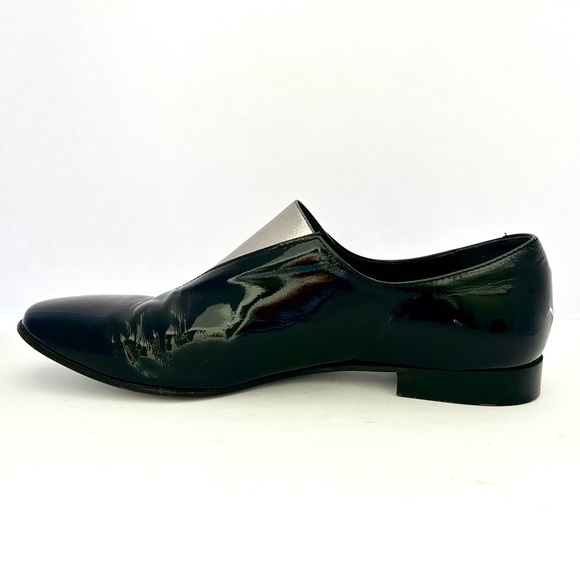 Acne Studios Loafer Shoe Flats Black Patent Leather Silver Metallic Gore Size 38 - Picture 4 of 13